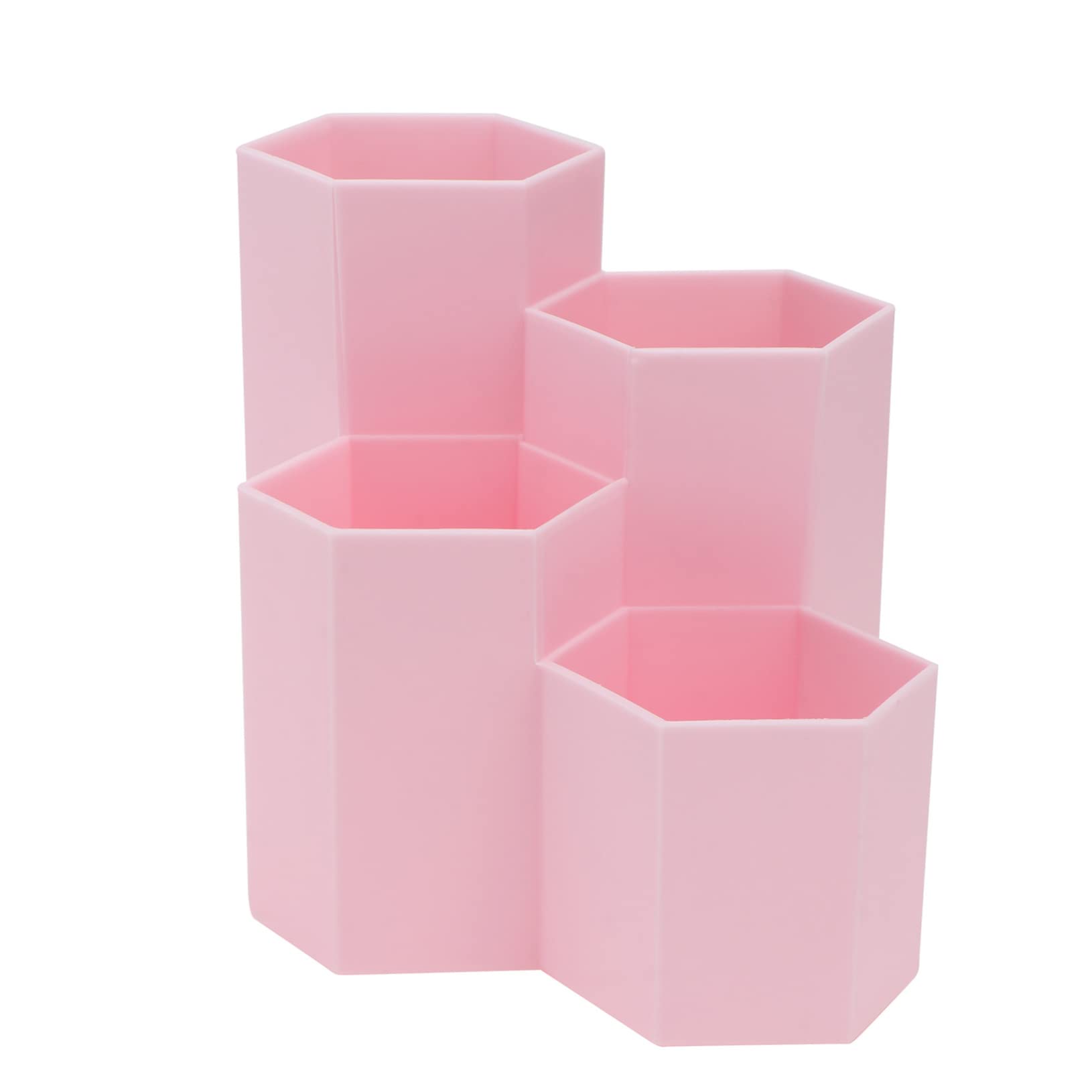 2 Pcs Hexagonal Pen Holder 4 Slot Pen Organizer Plastic Pencil Cup for Kids Cute Desk Accessories Desktop Storage Bucket Cosmetics Grid Pink Makeup Tools Plastic Pp Office