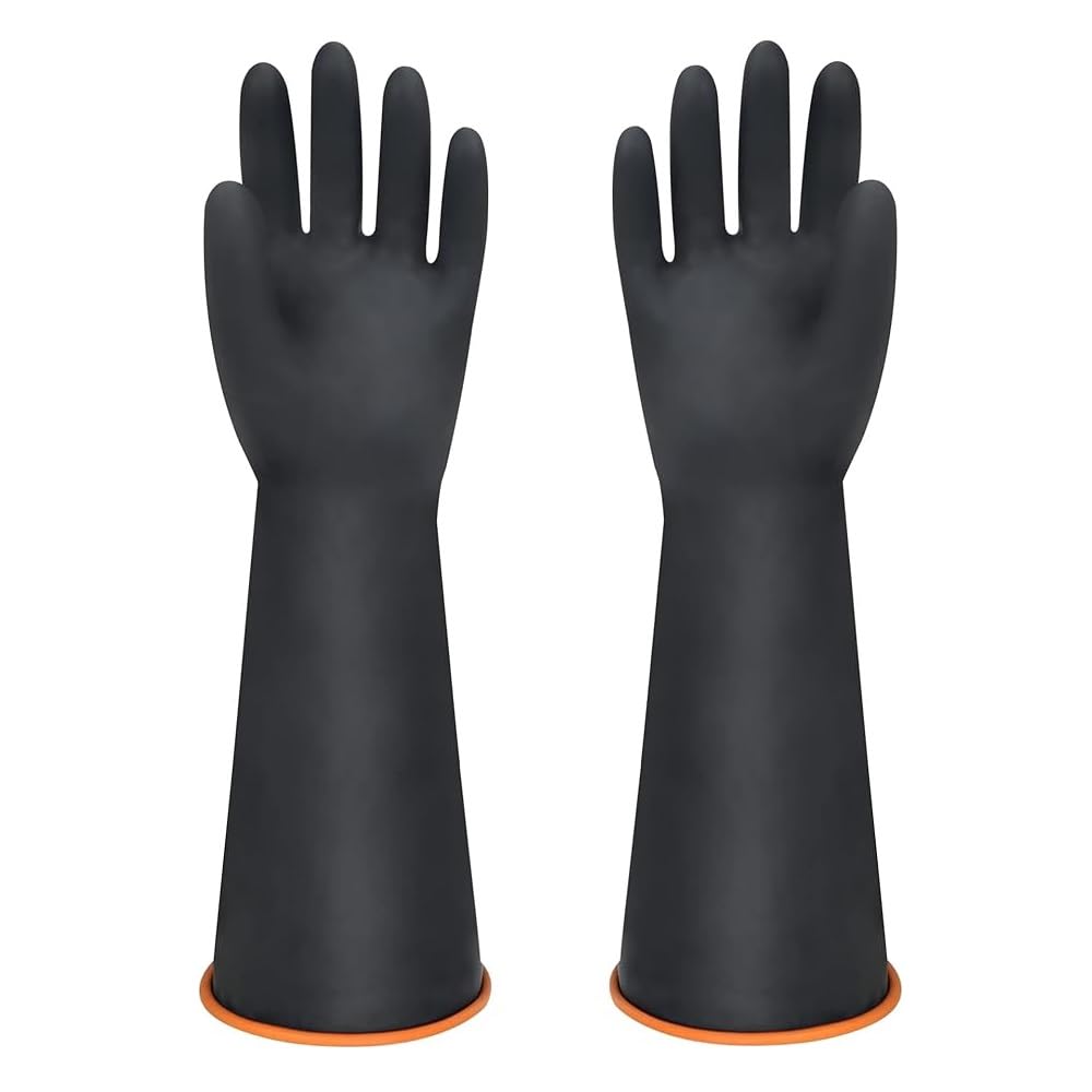 MIN-XL Heavy Duty Latex Gloves, Chemical Resistant Gloves,Safety Work Cleaning Protective Waterproof Industrial Rubber Gloves, Resist Strong Acid, Alkali and Oil (45cm)