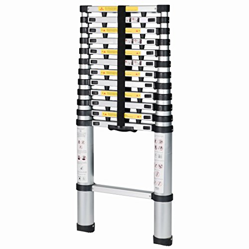 GOOD LIFE 12.5 FT EN131 Professional Folding Aluminum Lightweight Multi Purpose Telescoping Ladder Finger Protection Extension Ladder with Spring Loaded Locking HMI418