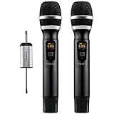 Hotec 25 Channel UHF Wireless Microphone Dual Microphone with Mini Portable Receiver 1/4" Output, For Church/Home / Karaoke/Business Meeting (Dual mic)
