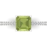 Clara Pucci 2.7 cttw Peridot 14K White Gold Solitaire with Accents Ring for Women - Cocktail Statement Fashion Jewelry Gift (6.5mm, Cushion Cut)