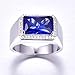 BONLAVIE Sapphire Rings for Men 7ct 8X12mm Rectangle Cut Created Blue Sapphire Rings Mens Siver Rings 925 Sterling Silver Rings for Men with White Cubic Zirconia Wedding Engagement Band Size 10
