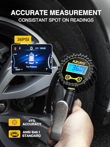 AZUNO Digital Tire Inflator with Pressure Gauge, 200 PSI, Heavy Duty Air Compressor Accessories, w/Rubber Hose Lock on Air Chuck and Quick Connect Coupler (Standard)