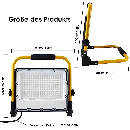OUSIDE 150 W LED Construction Spotlight with Tripod and 4 m Cable, IP66 Waterproof Work Light with Schuko Plug for Workshop, Maintenance or Construction Site, 6500 K Cool White Light, 15000 Lumen