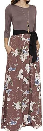 Evoky Women's Floral Print Long Sleeve Loose Plain Maxi Dresses Casual Long Dresse Maxi Dresses (LL0117, XL)