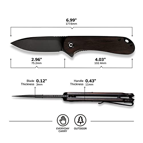 CIVIVI Folding Pocket Knife, 2.96" D2 Black Stonewashed Blade Black