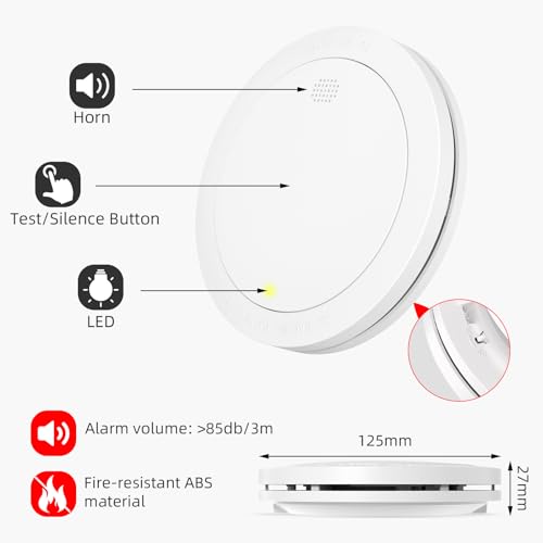 CPVAN Wireless Interlinked Smoke Alarms with 10 Years Battery Life, Smoke Alarms for Home, Linked Smoke Detector, EN14604, CE Certified, Low-Battery Alert, FSI-3001. 6 Pack