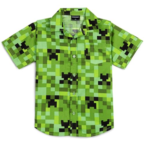 Minecraft Creeper Button Down Dress Shirt Little Kid to Big Kid