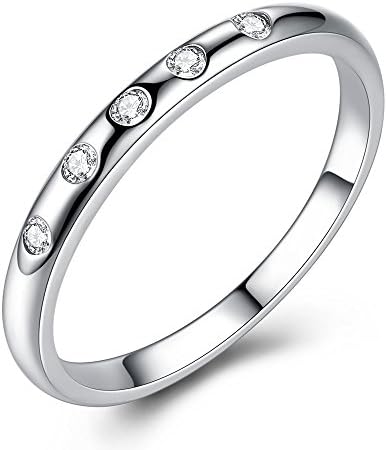 FOREWE Round Cubic Zirconia Eternity Stackable 925 Sterling Silver Ring (7)