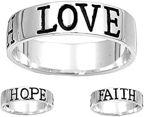 Crystalbella Fashion Silver Love Hope Faith Inspirational Ring