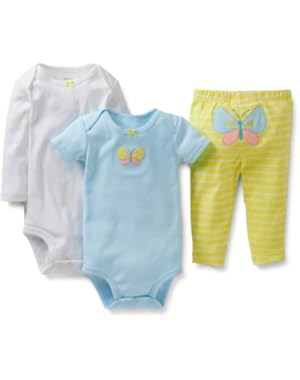 Girls 3 Piece Bodysuit and Pant Set (6 months, Butterfly)