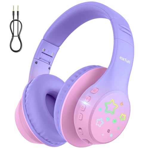 EarFun Bluetooth Kopfhörer Kinder, 5 LED Beleuchtungsmodi, und AUX Kabel