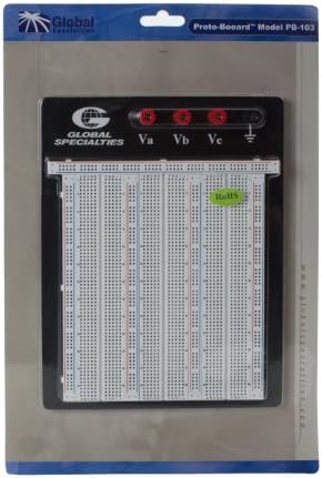 Global Specialties PB-103 Externally Powered Breadboard with Aluminum Back Plate, 2250 Tie-point