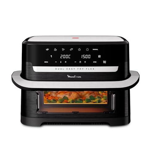 Moulinex Easy Fry Dual Flex, Air Fryer, Large Drawer 9L, Double Zone, Removable Divider, Up to 8 People, 7 Intuitive Programs, EZ9228F0, Black