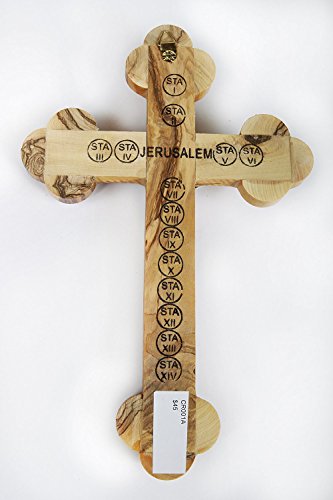 Mother of Pearl Lens Holy Land Essences Silver Plated Crucifix Olive Wood Cross by Bethlehem Gifts TM (7 inches)
