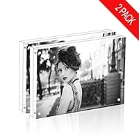 Bloberey Acrylic Picture Frame, Clear Freestanding Double Sided 20mm Thickness Frameless Magnetic Photo Frames Desktop Display with Gift Box Package (5x7 2 Pack)