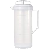 JBK Pottery 2-Quart White Mixing Pitcher with Plunger &ndash; BPA-Free Plastic Mixing Jug for Juice, Milk, Tea, Shakes, and More &ndash; Dishwasher-Safe, Spill-Proof Lid, Smart Stirring Design