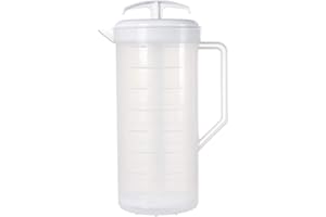 JBK Pottery - Mixing Pitcher for Drinks, Plastic Water Pitcher with Lid and Plunger with Angled Blades, Easy-Mix Juice Container, 2-Quart Capacity (White, One)