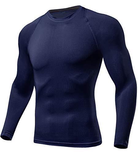 Lavento Men's Compression Shirts Crewneck Long-Sleeve Dri Fit Workout Shirts (3 Pack-Black/White/Navy Blue,XX-Large) - Thumbnail 4