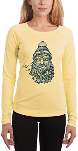 Meridian Line Captain Bird Beard - Navy Women's UPF 50+ UV/Sun Protection Performance Long Sleeve T-Shirt Large Pale Yellow