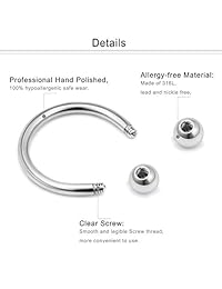 Dyknasz - 16 piercings de acero quirúrgico con circonita cúbica transparente para labio, tragus, herradura, hélice, aro, joyería corporal, piercing retenedor para mujeres, hombres, calibre 16