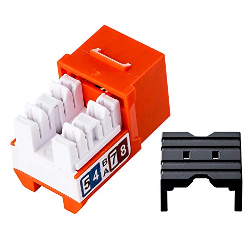 LINKOMM (25 Pack) RJ45 Cat6 Slim Profile Keystone Jack with Punch Down Palm Holder, Orange