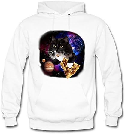 Women's Cotton Long Sleeve Cool Galaxy Space Cute Cat Print Casual Pullover Hooded Sweatshirt White L