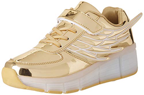 Ufatansy CPS Kids Girls Boys Light Up Wheels Roller Shoes Skates Sneakers (4 M US Big Kid, Golden-PU)