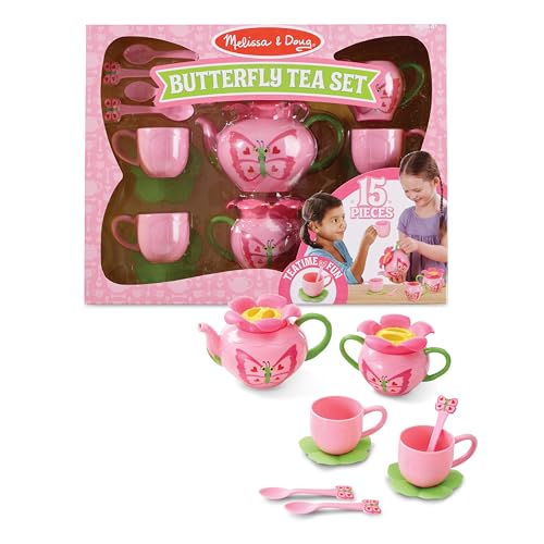 Melissa & Doug Butterfly Tea Set (15 pcs) - Play Food Accessories