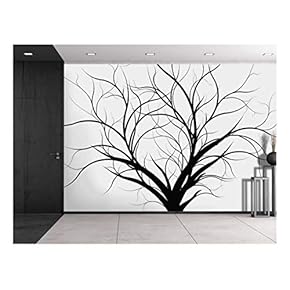 Silhouette of a Black Tree with Branches on a White Background - Wall Mural, Removable Sticker, Home Decor - 66x96 inches
