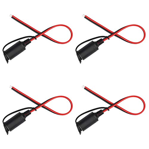 Cigarette Lighter Female Socket Pigtail Cable 1Ft Car Charger Power Cigar Female Socket Connector Cord with Dust Cap (4 Pcs Female Socket)