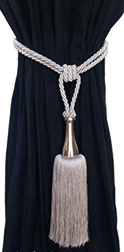 1 Grey Modern Drapery/Drape Tassel Double Rope Tieback/HoldBack with Chrome Steel Luxury Handmade Window Treatment Hardware Curtain Tie