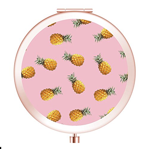 Customized Makeup Mirror, [New Version] Portable Compact Mirror Double Sides with 2x &1x Magnification Round Pocket Makeup Travel Mirror for Cosmetic Beauty - Pink Pineapple1