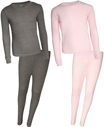 Girls’ Thermal Underwear Set – 4 Piece Waffle Knit Top and Long Johns (2T-16)