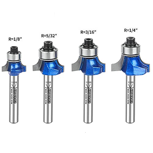 KOWOOD Plus RoundOver Router Bit Set, 1/4 Inch Shank, Radius in 1/8