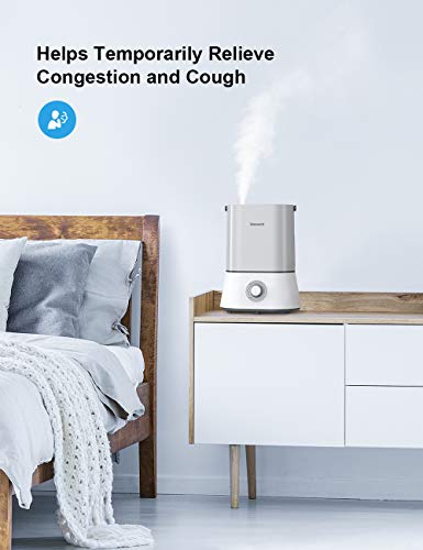 Homech 4L Cool Mist Humidifier, Quiet Ultrasonic Humidifier for Bedroom Nursery Baby 12-60 Hours, Easy to Clean, 360° Nozzle, Waterless & Water Tank Lifted Auto Shut-Off(Grey