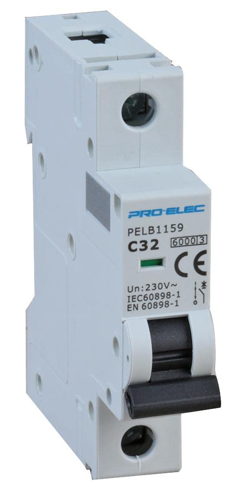 PRO ELEC PELB1159 32A Single Pole MCB, C Curve, 6kA