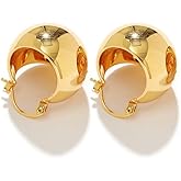 PearlLives Chunky Hoop Earrings - 14K Gold Plated Thick Hoops For Women - Gold Ball Dangle Earrings