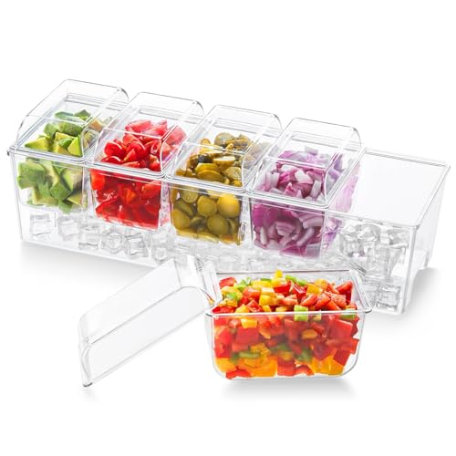 Lifewit Ice Chilled Condiment Caddy with 5 Containers(2.5 cup