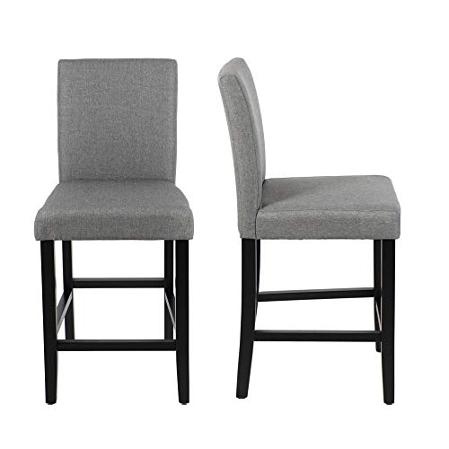 GOTMINSI Classic 24" Counter Height Stools Upholstered Bar Stools with Solid Wood Legs and Grey Fabric, Set of 2 (Grey) - Thumbnail 2