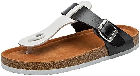 Royou Yiuoer Thong Flat Flip Flop Sandals for Women T-Strap Platform Buckle Cork Braided Casual Summer Beach Rain Slip On Shoes White 6.5 US
