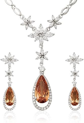 Aashvi Amber Swarovski Designer Series CZ European Fashion Gift Gilded Flowers Necklace Set For Women