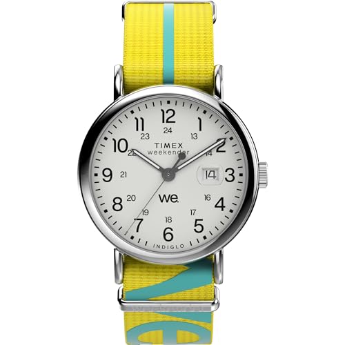 Timex Men’s Weekender 40mm Watch – Yellow Strap White Dial Silver-Tone Case