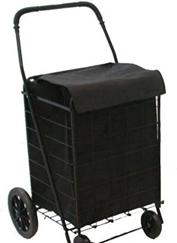 Lunarland Folding Shopping Cart Basket Rubber wheels Laundry Grocery Travel Free Blk Liner