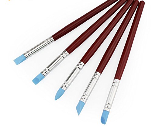 5 Clay Fingerprint Color Shaping Modeling Wipe Out Tools Rubber Tip Paint Brushes for Sculpture Pottery