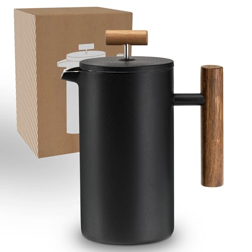 LAMBDA COFFEE® CALDERA Thermo French Press klein Edelstahl | 0,35 Liter - 1-2 Tassen I Kaffeebereiter aus Edelstahl I Kaffeezubereiter doppelwandig I