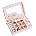 Longess Jewelry Box Organizer Faux Leather Jewelry Case Various Compartments with Mirror for Rings Earrings Necklace Bracelets Birthday Gifts for Girls Women (Pink)