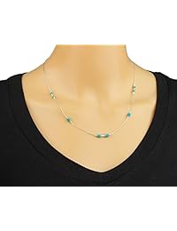 Graceful Plata de ley 925 reconstituido turquesa collar de perlas, 18" + 4" Extender