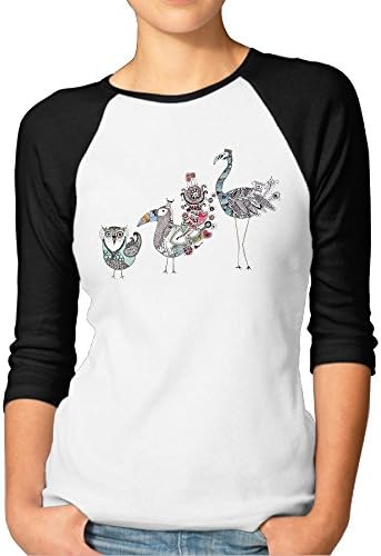 WALAWALAA Woman Three Kinds Birds Artical Cotton 3/4 Raglan Shirts Baseball Shirts