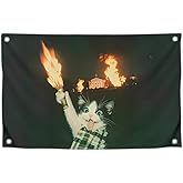 3x5 Feet Cool Flags Banners for Room Guys and Girls with Four Brass Grommets - Single Sided Meme Tapestry Flag with Cat - Polyester Poster for Bedroom Decor Banner for Inside Outside in College Dorm